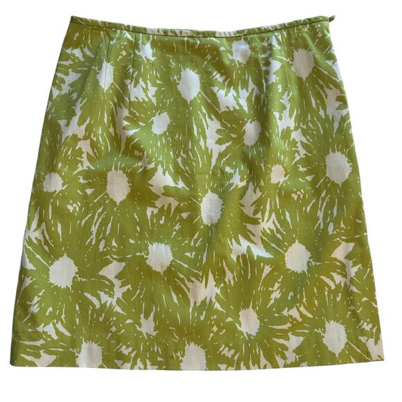 Talbots Floral Stretch Skirt Womens Size 10P Green White Cotton Career Office - Picture 2 of 9